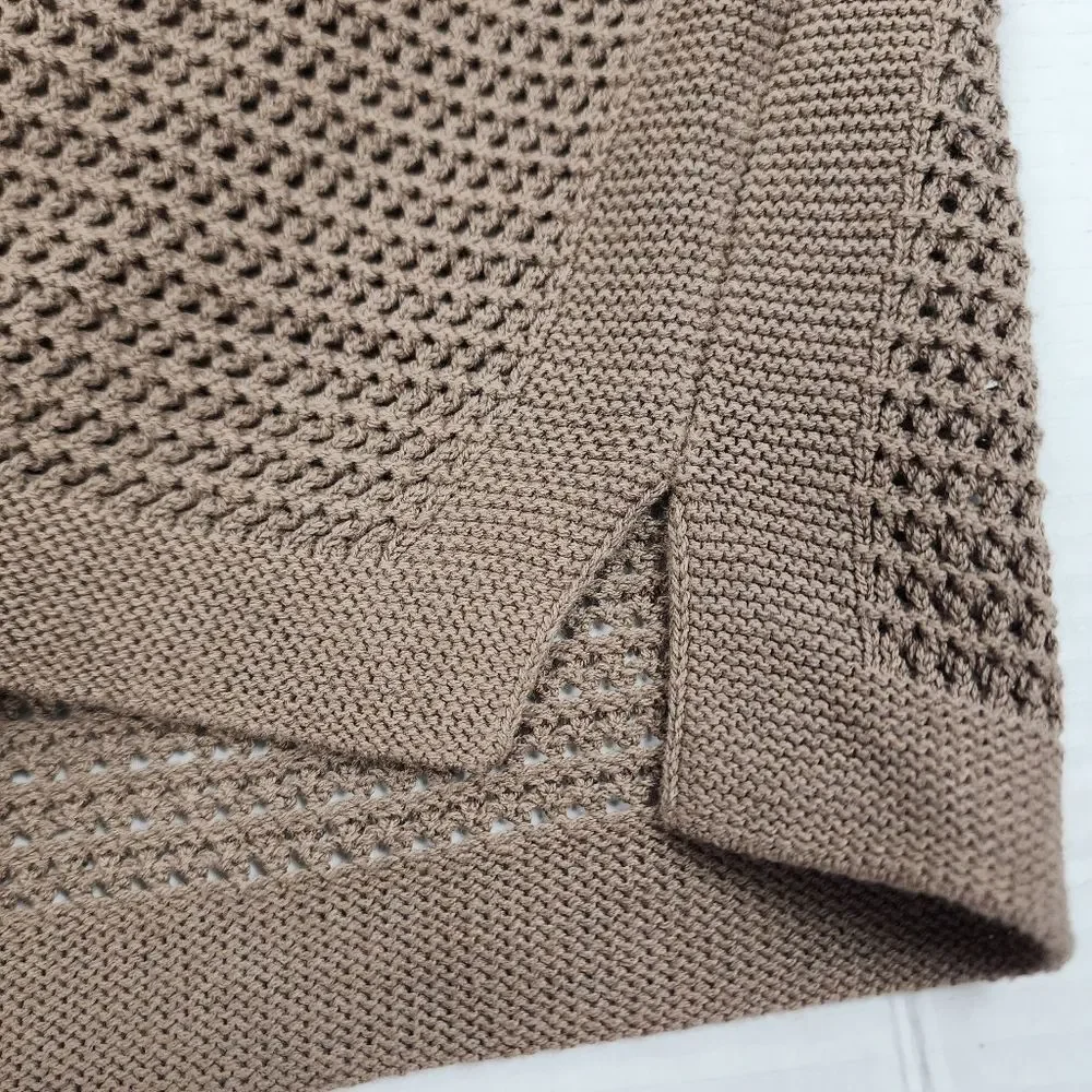 J.Jill Open-Knit Short Sleeve Cotton Blend Top Sweater Taupe Size M - Picture 7 of 12